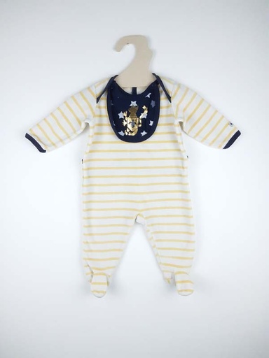 [230200288] Petit Bateau Pyjama velours rayé jaune et blanc - 6 mois