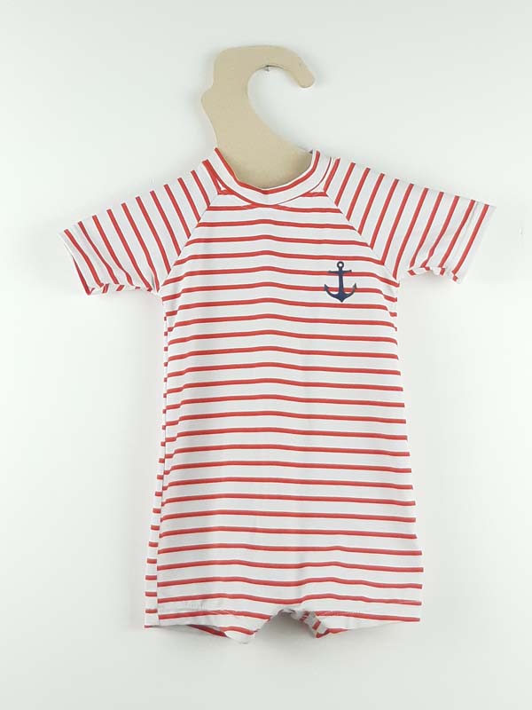 [230200294] Bout'chou Maillot rayé blanc et rouge - 12 mois